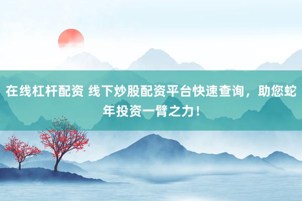 在线杠杆配资 线下炒股配资平台快速查询，助您蛇年投资一臂之力！