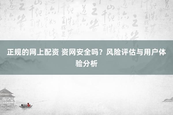 正规的网上配资 资网安全吗？风险评估与用户体验分析
